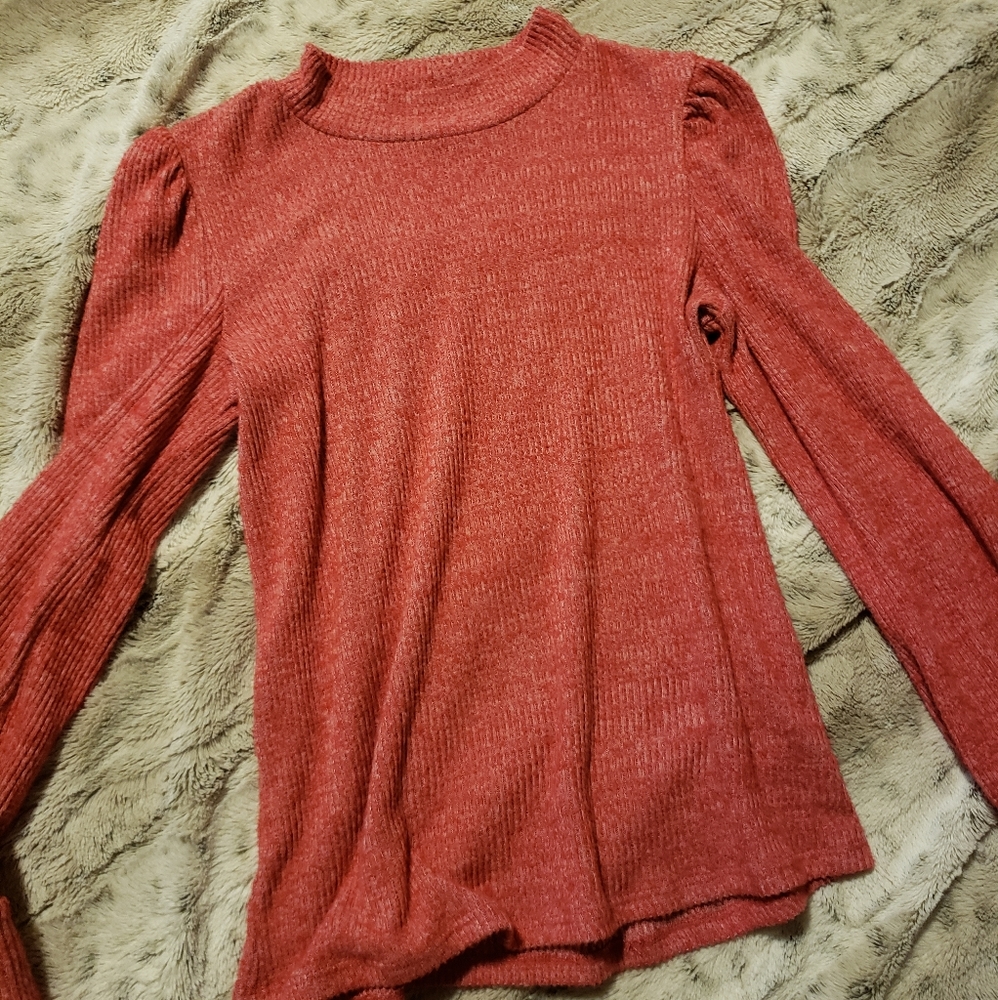 Red soft mock neck long sleeve